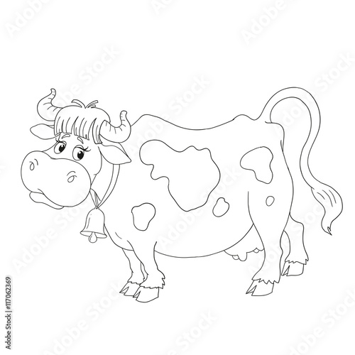 Cartoon cow character. Coloring book vector