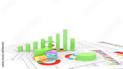 Business financial bar and pie graph with document 3d economy stock marker animation video clip background