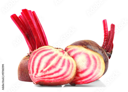 Sliced sugar beet on white background