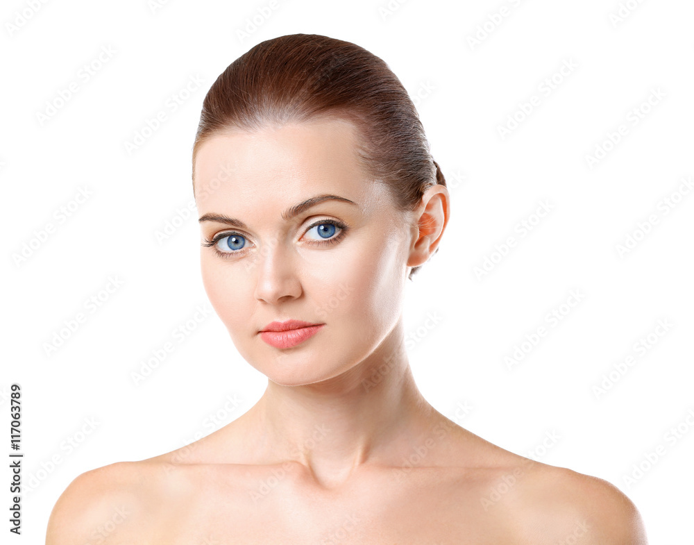 Portrait of beautiful girl, isolated on white. Spa concept Portrait of beautiful girl, isolated on white. Spa concept