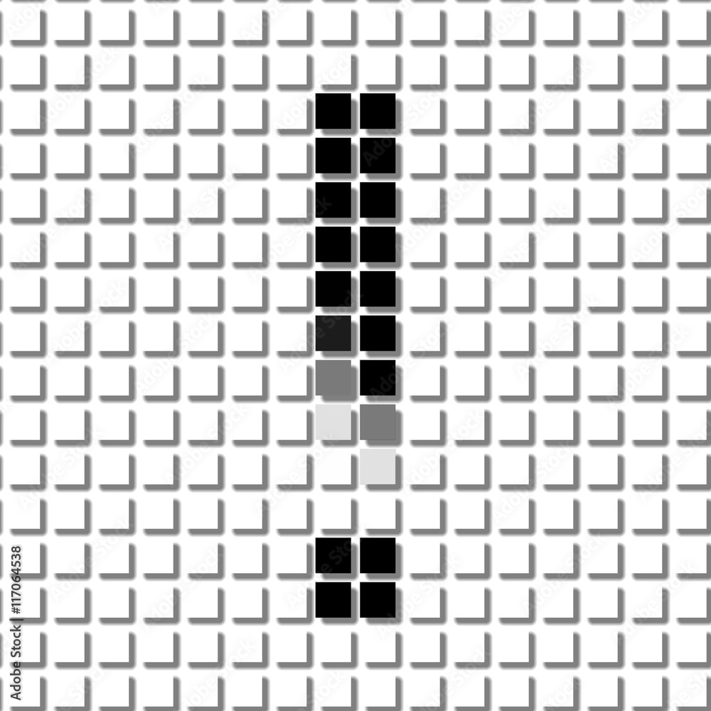 Exclamation mark. Simple geometric pattern of black squares in  exclamation mark