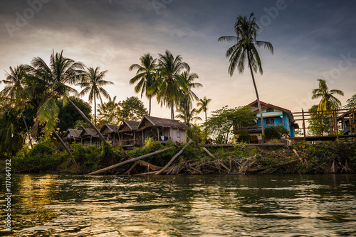 sunset at Mekhong river in Champasak  Laos