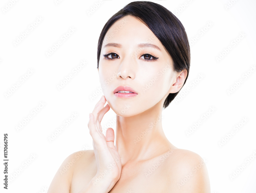 closeup young woman face with clean skin closeup young woman face with clean skin