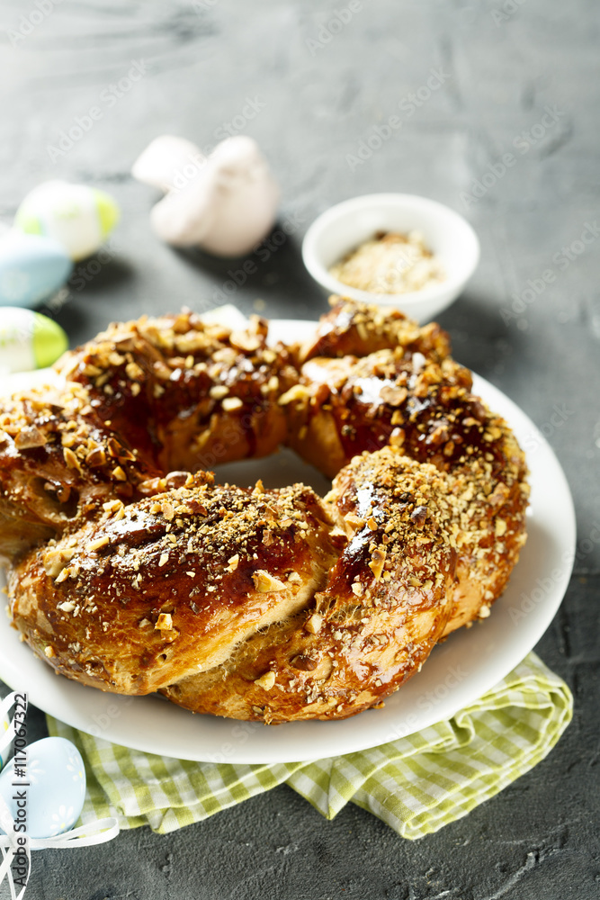 Sweet homemade bread with nuts and marmalade Sweet homemade bread with nuts and marmalade