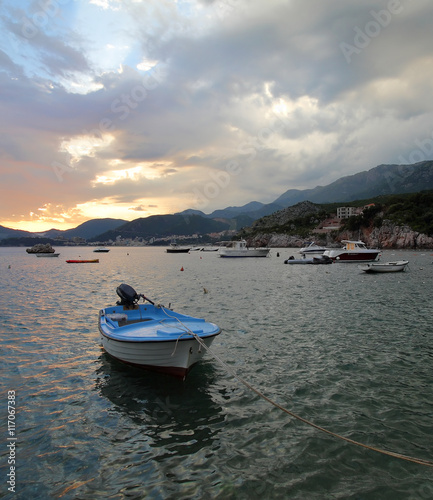 Sunset boat in Montenegro