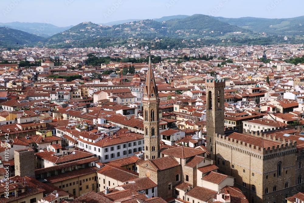 View to Bargello and Church Badia Fiorentina from Palazzo Vecchio, Florence Italy