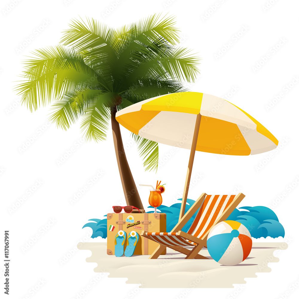 Vector travel and summer beach vacation relax icon