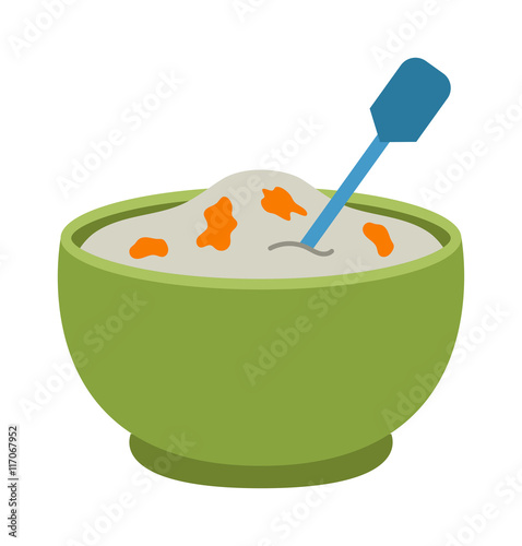 Porridge plate in bowl isolated on white background. Porridge breakfast healthy food and plate dinner. Porridge plate vegetarian groats breakfast