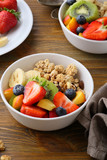 Breakfast granola bowl with fruits.