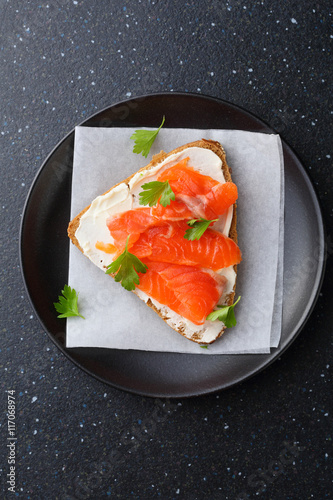 Toast with salmon and cheese