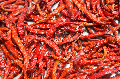 Red dried chilly on wooden table