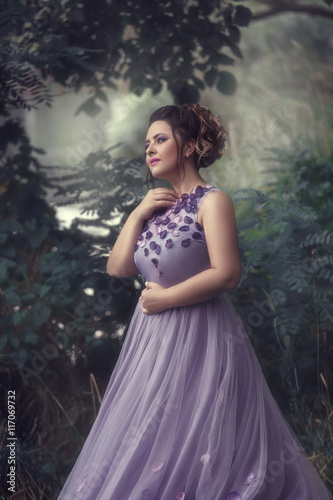 Wallpaper Mural Lady in a luxury lush purple dress swirls in the smoke,fantastic shot,fairytale princess is walking in the autumn forest,fashionable toning,creative computer colors Torontodigital.ca