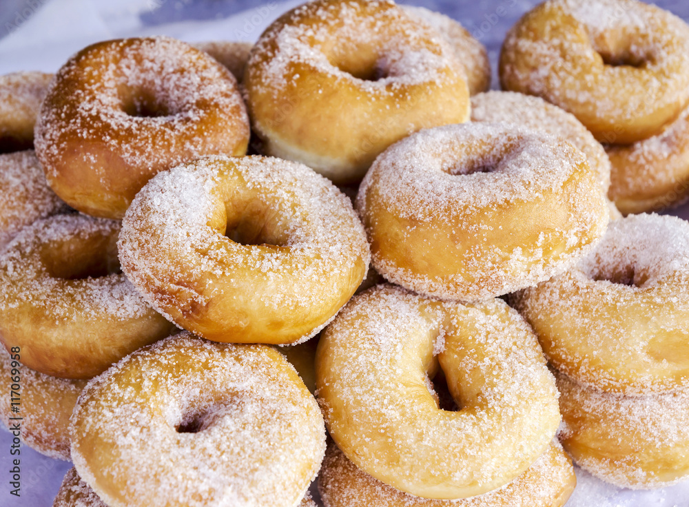 Close up sugar donuts