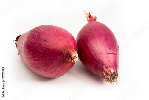 Red tropea onions isolated on white background
