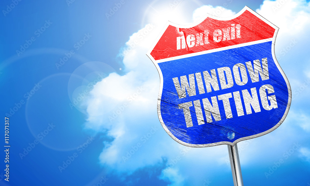 window tinting, 3D rendering, blue street sign