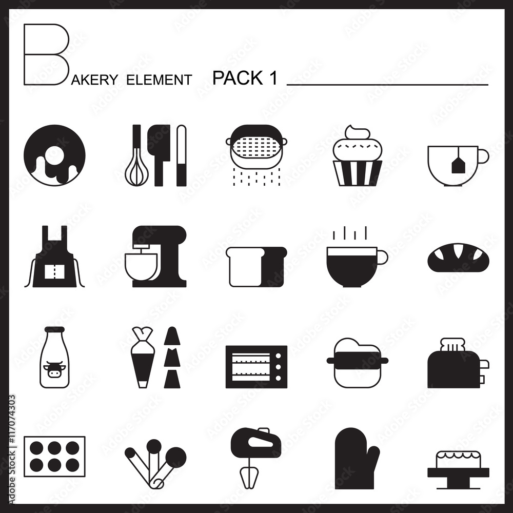 Fototapeta Bakery line icons set.Mono icons pack 1.Pictagram outline.