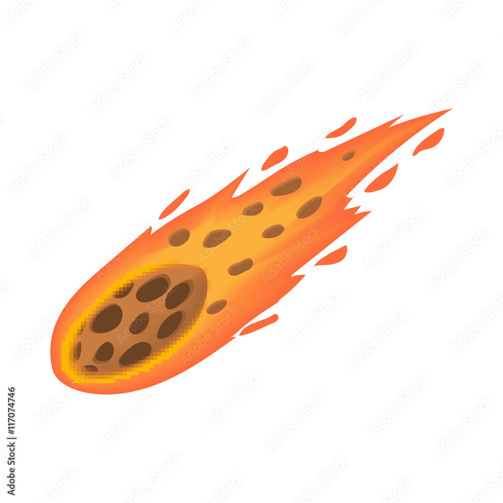 Falling meteorite icon in cartoon style on a white background Falling meteorite icon in cartoon style on a white background