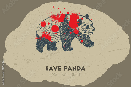 Fototapeta Naklejka Na Ścianę i Meble -  Save panda save wildlife. Gun shot with blood over panda.