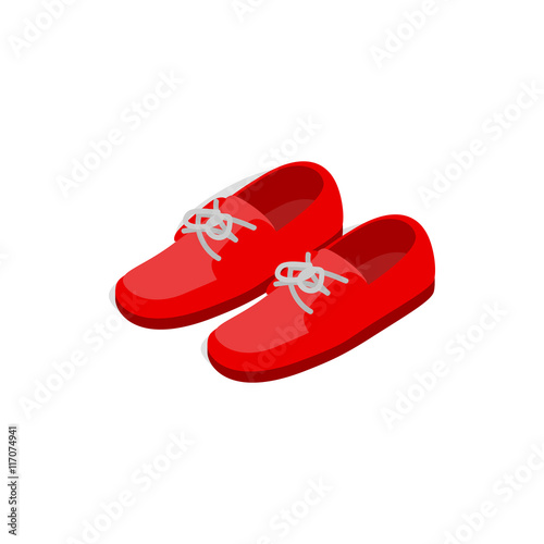 Pair of red shoes icon in isometric 3d style on a white background