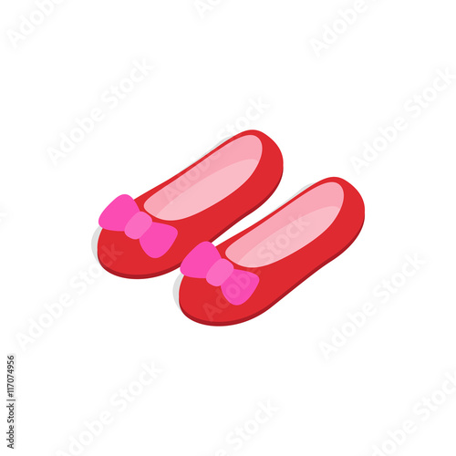 Red ballet shoes with pink bows icon in isometric 3d style on a white background
