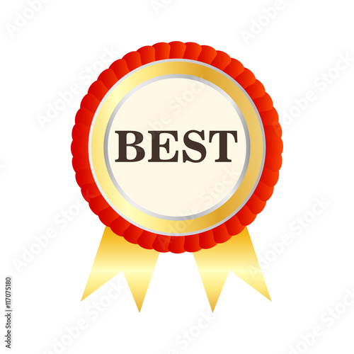 Gold medal with the word Best icon in flat style on a white background