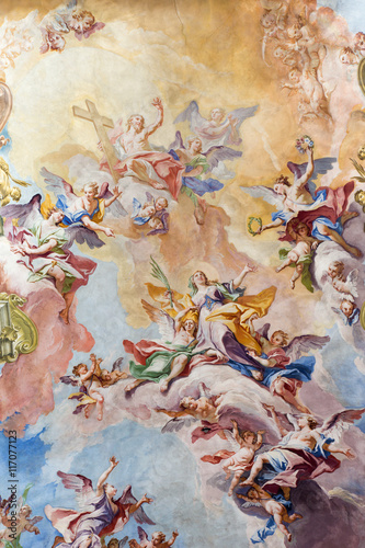 BRESCIA, ITALY - MAY 23, 2016: The Glory of Santa Eufemia fresco on the wault of presbytery of Sant'Afra church by Antonio Mazza (18. cent.) by Antonio Mazza and Carlo Innocenzo Carloni.