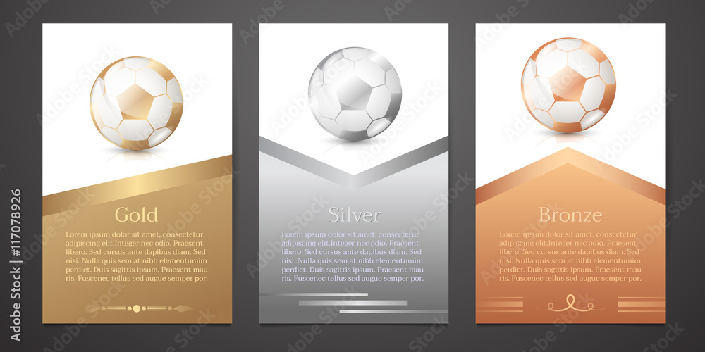Obraz premium Set of vertical banners, Gold, Silver, Bronze soccer, Vector illustration.