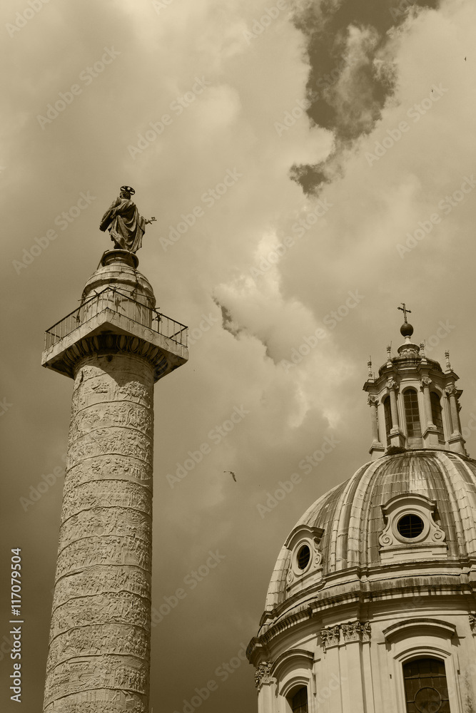 Obraz premium Rome,Italy,Colonna Traiana,church.