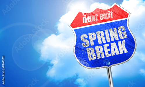 spring break, 3D rendering, blue street sign