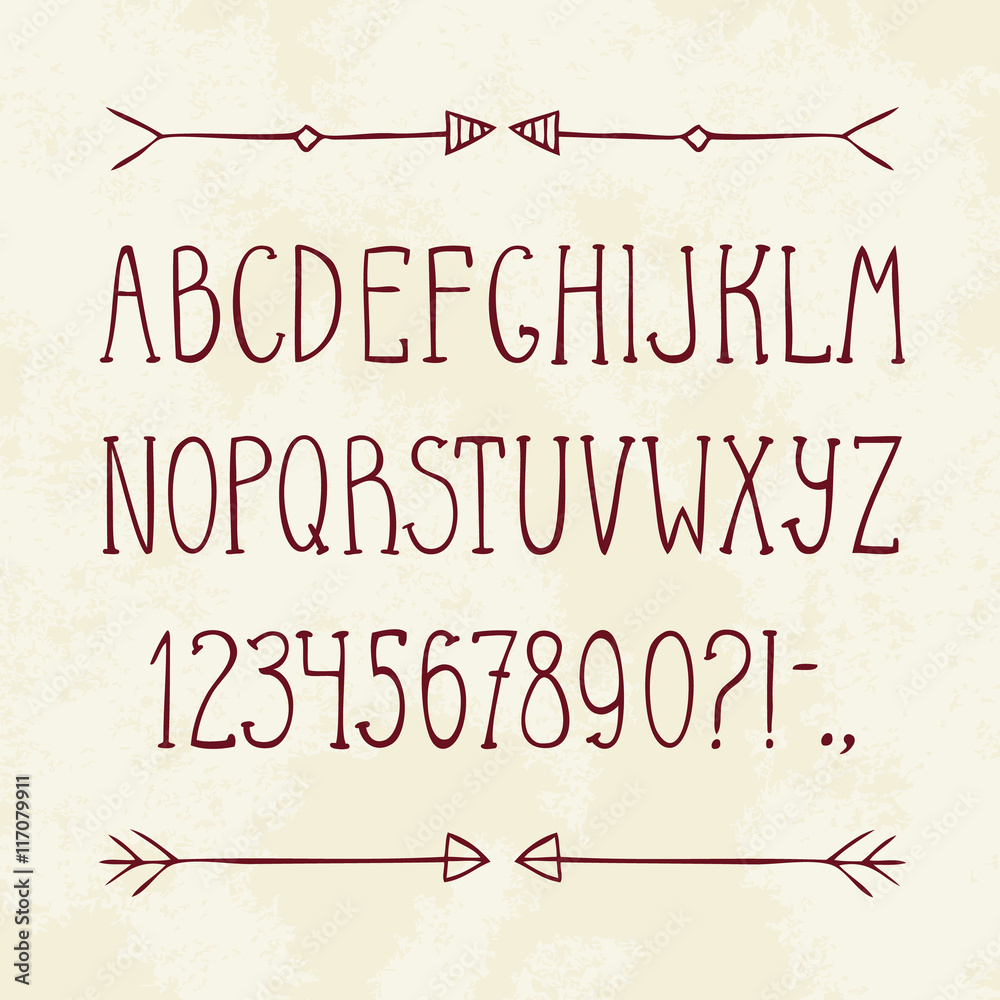 Fototapeta premium English hand drawn alphabet and arrows