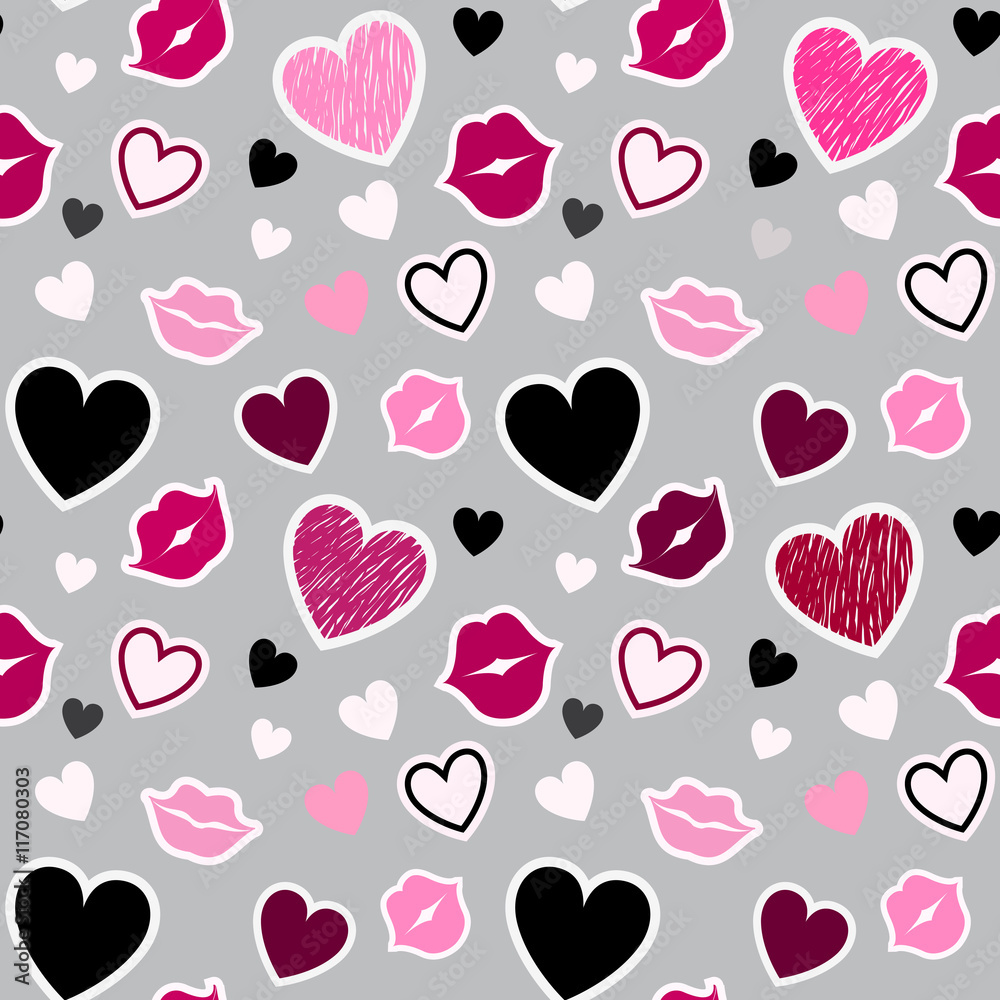 Pattern with kisses and hearts Pattern with kisses and hearts