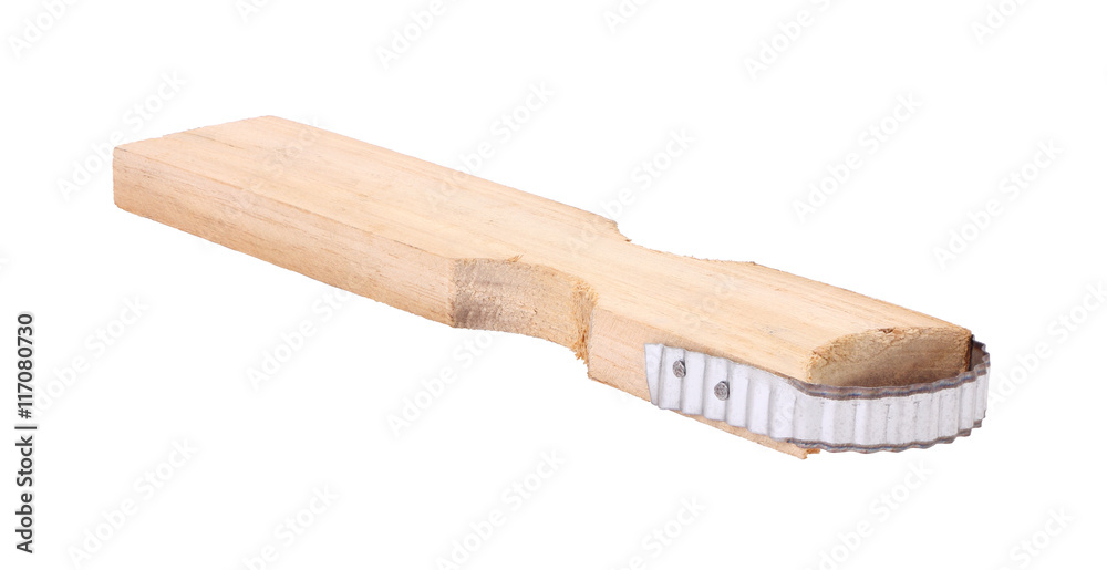 Coconut grateer wooden handle on white background.