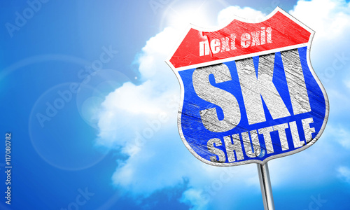ski shuttle, 3D rendering, blue street sign