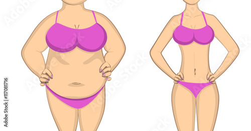 From fat to slim and healthy body. Before and after concept. Changing lifestyle and body shape.