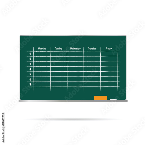 school timetable on blackboard with sponge and chalk illustratio