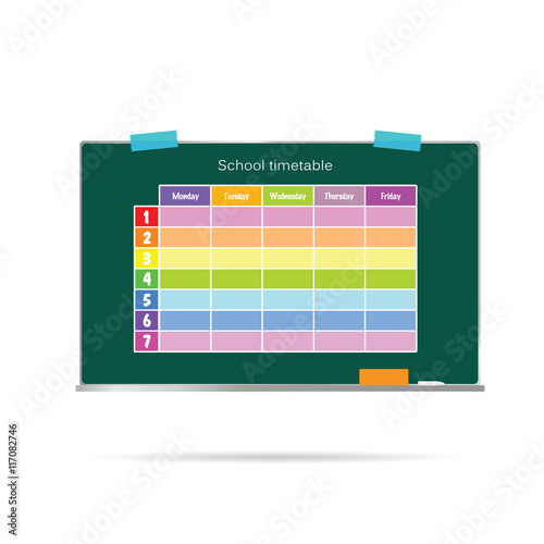 school timetable on green board vector illustration