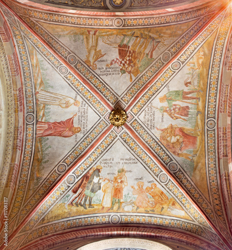 CREMONA, ITALY - MAY 25, 2016: The gothic ceiling fresco in left transept of The Cathedral with the Old Testament scenes.