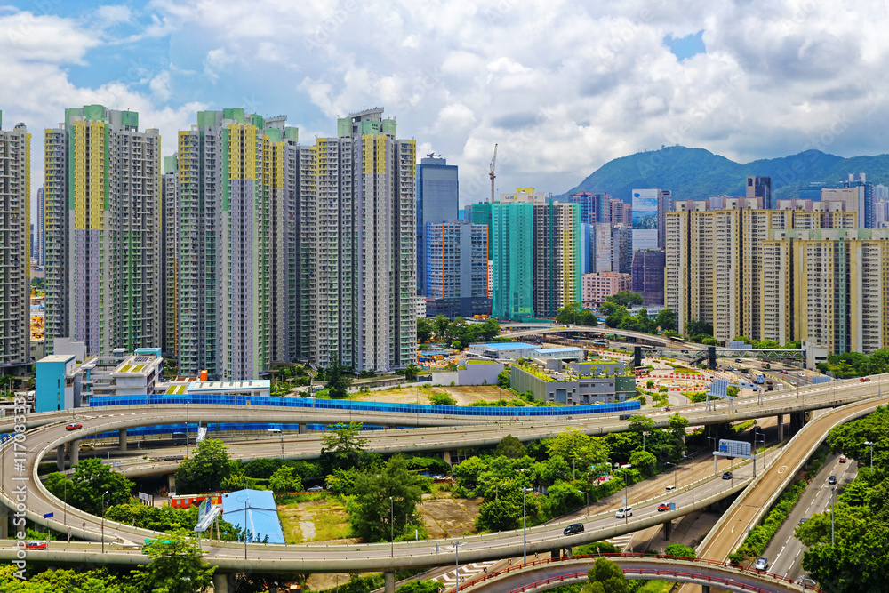 Fototapeta premium hong kong public estate with landmark lion rock