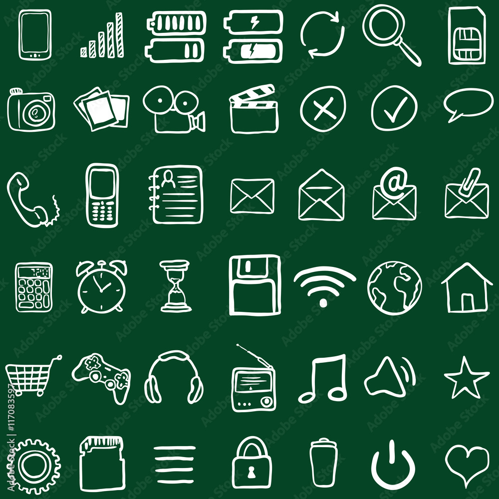 Vector Set of Chalk Doodle Mobile Icons Vector Set of Chalk Doodle Mobile Icons