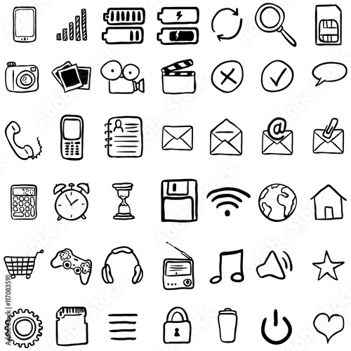 Vector Set of Black Doodle Mobile Icons