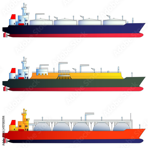 Oil tanker and gas tankers, LNG carriers. Vector illustration