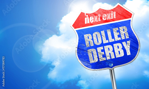 roller derby, 3D rendering, blue street sign photo