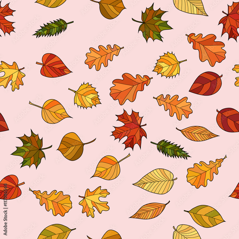Fototapeta premium abstract vector doodle autumn leaves seamless pattern