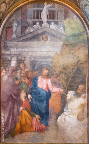 CREMONA, ITALY - MAY 24, 2016: The fresco Resurrection of Lazarus in Chiesa di Santa Rita by Giulio Campi (1547).