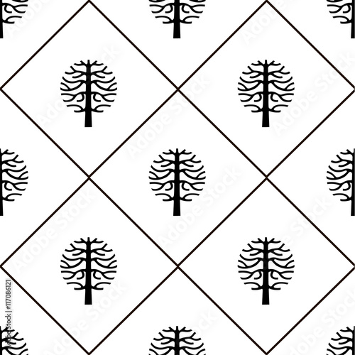 seamless pattern with vector tree silhouette