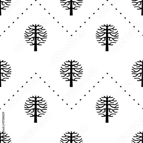 seamless pattern with vector tree silhouette