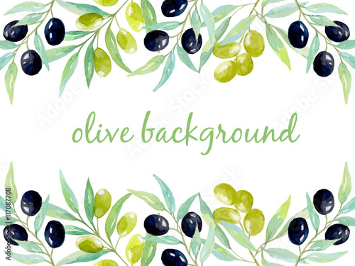 Watercolor background with olives