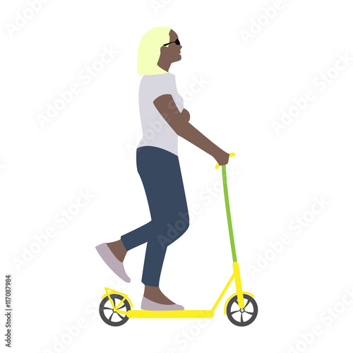 Vector illustration of a girl resting in summer rides a scooter