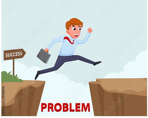 Businessman Jump Over Cliff 