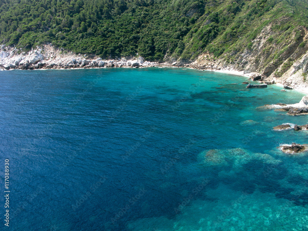 Picturesque bay with turquoise transparent water from aerial view